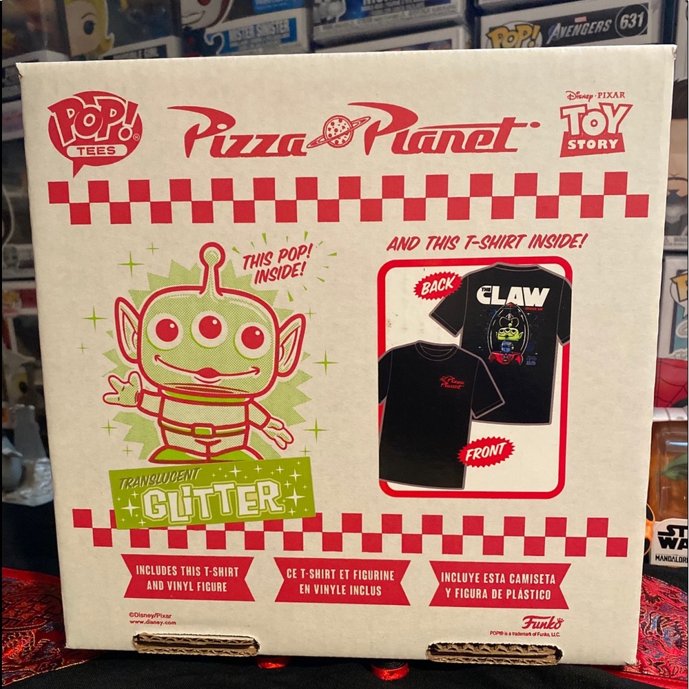 NIB Funko Pop Pixar Pizza Planet Alien and Tee